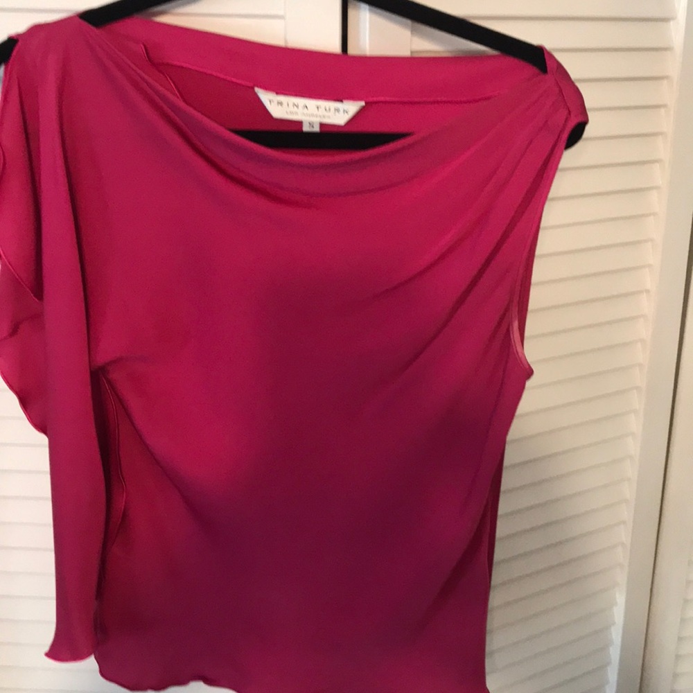 Fuchsia hot pink 100% silk top. asymmetrical